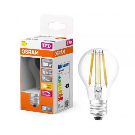 OSRAM E27 LED Retrofit Classic dimmbares Leuchtmittel in Birnenform 11W wie 100W warmweisses Licht